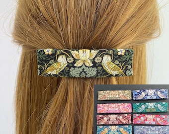 Liberty of London Fabric Covered Barrette | William Morris - Strawberry Thief | Women&#39;s Barrette | Liberty Hair Clip | Hair Barrette | Gift
