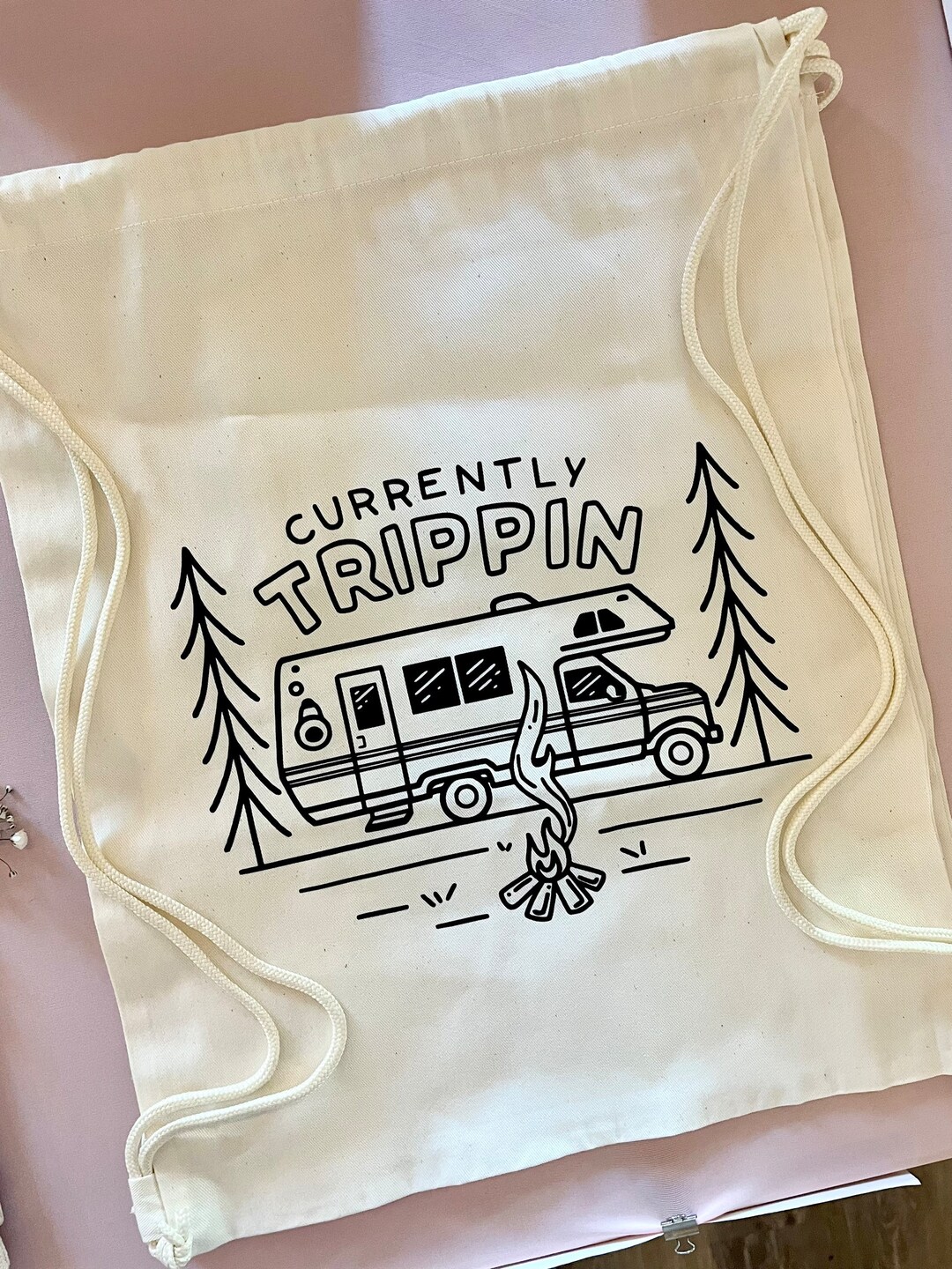 Currently Trippin Cinch Backpack Canvas Bag Camping RV Life Etsy