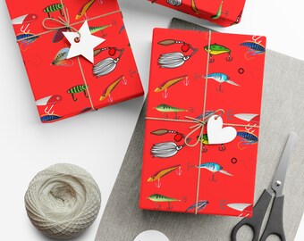 Casting a Merry Christmas - Fishing-Inspired Xmas Wrapping Paper Red