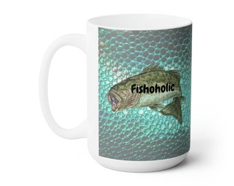Fishoholic Coffee Mug - Unique Ceramic Mug for the Fishing Enthusiast, 15oz