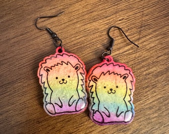 Cute Hedgehog Earrings, Hedgehog Accessories, Gift For Hedgehog Lover, Hedgehog Jewelry, Rainbow Earrings