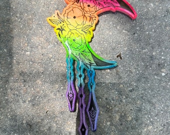 Witchy Wall Hanging, Resin Wall Art, Crescent Moon Art, Witchy Resin Wall Art, Rainbow Moon, Rainbow Witchy, Moon Wall Decor