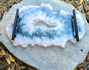 Pink & Black Resin Decor Tray • Resin Vanity Tray • Resin Tray With Handles • Perfume Tray • Make Up Tray • Coffee Table Tray • Geode Tray