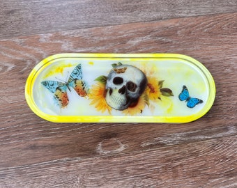 Sunflower Skull Candle Tray