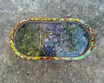 Witchy Kitty Halloween Candle Tray