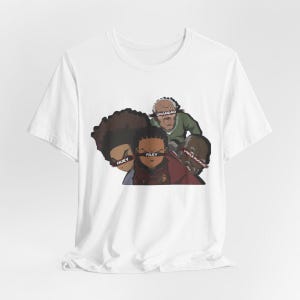 Boondocks T-Shirt, Cartoon Printed T-Shirt, Adult Hip Hop Top, Classic Apparel, Black Comedy Shirt - Huey, Riley, Grandad, Uncle Ruckus