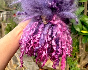 1oz Hand Dyed Teeswater Wool Locks, 8-9" long, LILAC, Soft Lavender Colors, Separated, for Felting, Weaving, Spinning, Doll Hair, Fiber Arts