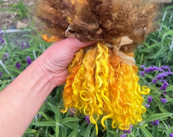 7-8" Curly Hand Dyed Teeswater Wool Locks, 1oz, SUNFLOWER, Yellow and  Brown, Separated, Felting, Weaving, Spinning, Doll Hair, Fiber Arts