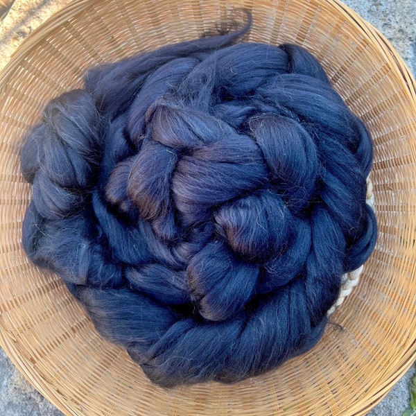 Raven Black Bio-Nylon Vegan Combed Top, 4oz, Super Soft, Sustainable Material, Eco-Friendly Fiber, Spinning, Blending, Art Batts, Felting