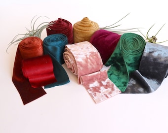 Velvet Velour Ribbons, 2" or 3" Wide 3 Yards Long, Hand-Cut Raw Edge, Holiday Gift Wrap, Weaving, Wedding Bouquets, Hemming, Quilting Sewing