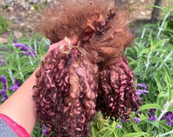 Brown Hand Dyed Teeswater Wool Locks, Curly, 1oz, 7-9" long, CHOCOLATE, Separated, for Felting, Weaving, Spinning, Doll Hair, Fiber Arts