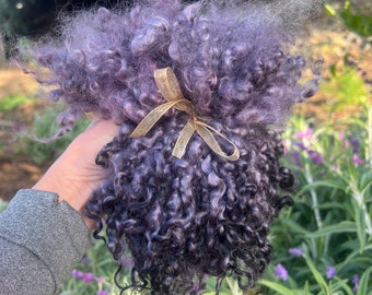 1oz Teeswater Wool Locks, MIDNIGHT, 6-7" long, Hand Dyed Black Purple, Separated, for Felting, Weaving, Spinning, Doll Hair, Fiber Arts