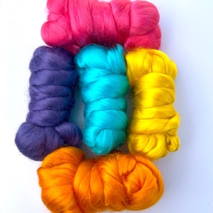 Soft Bamboo Roving Fiber Bundle Colorful Assortment - for Spinning, Weaving, Nuno or Wet Felting, Fiber Arts, 5oz
