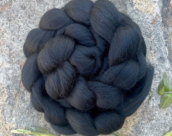 Raven Black Superfine Merino Wool Combed Top Roving, 18mic, 4 oz, for Spinning, Wet Felting, Needle Felting, Weaving, Art Batts, Fiber Arts