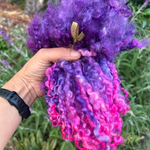 Purple Hand Dyed Teeswater Wool Locks, PURPLE RAIN, 8-10&#39; Separated, 1oz, for Felting, Weaving, Spinning, Doll Hair, Nuno Felting, Fiber Art