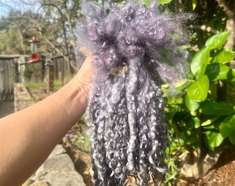 1oz Silver Grey Long Teeswater Wool Locks, 12-14", GRAY MIST, Hand Dyed Separated, for Felting, Weaving, Spinning, Doll Hair, Fiber Arts