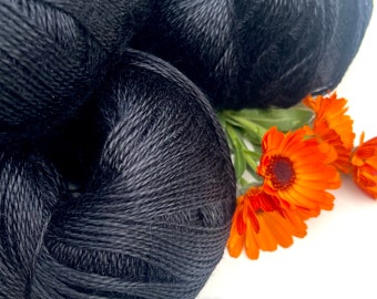 Raven Black 100% Bamboo Yarn, Sock, Light Fingering, 380 yards, 24-28 WPI, Wool Alternative, Knitting, Crocheting, Weaving, Fiber Art, Craft
