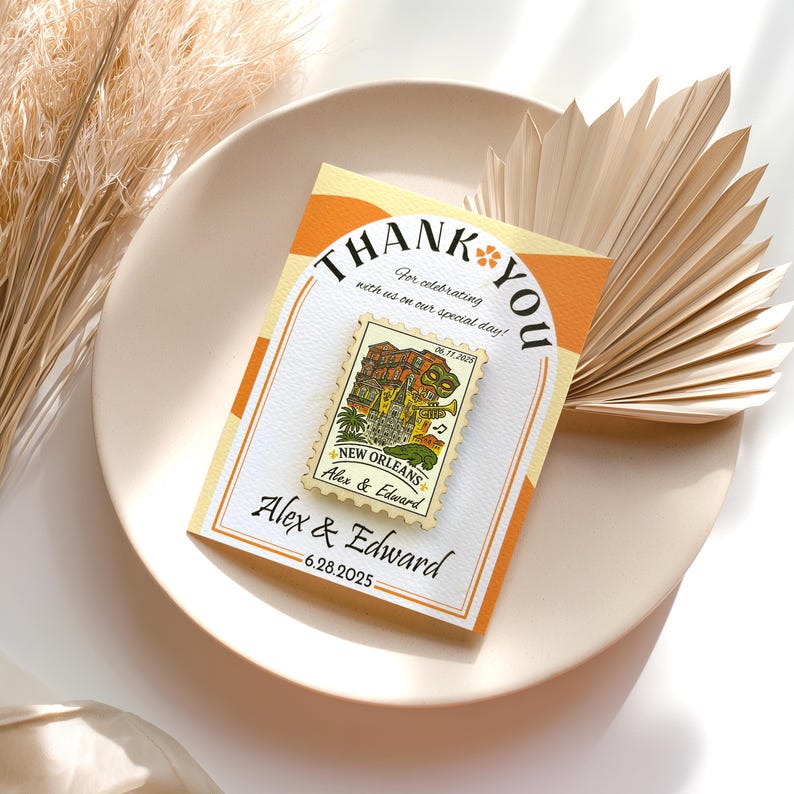 New Orleans Louisiana Wedding Favor, NOLA Thank You Card Magnet, Rustic Postage Destination Wedding Keepsake