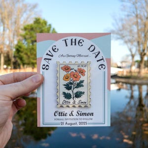Floral Postage Stamp Save the Date Magnets, Unique Bulk Save the Dates Souvenir Gift for Guest Special Design Personalized Card and Envelope