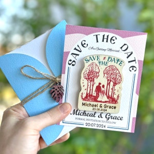 Save the Date Magnet Personalized Wooden Magnet Rustic Special Design Card and Envelope Invitation for Your Wedding Day