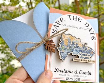 Dominican Republic Save the Date Magnet, Personalized Card and Envelope