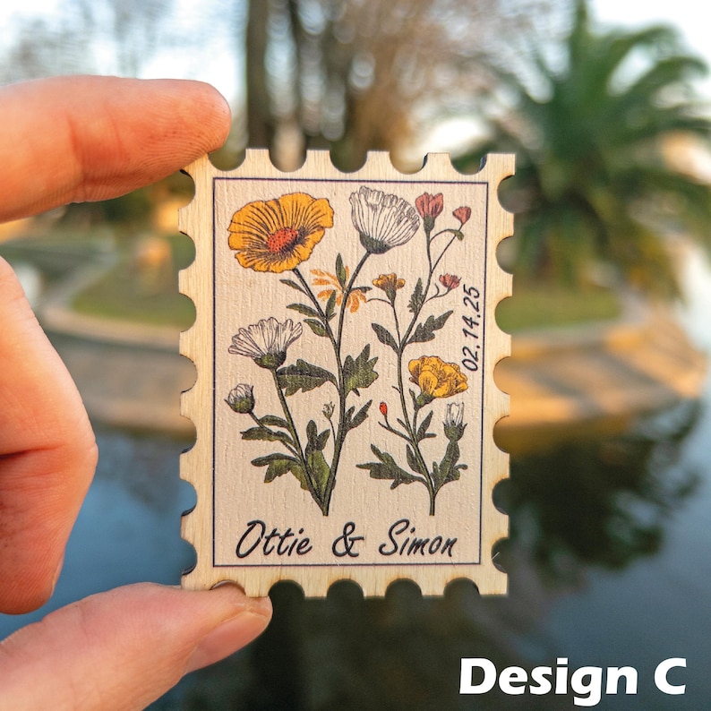 Floral Postage Stamp Save the Date Magnets, Unique Bulk Save the Dates Souvenir Gift for Guest Special Design Personalized Card and Envelope
