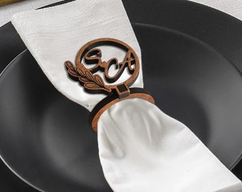 Mahogany Wooden Napkin Ring Holders Personalized Rustic Wedding