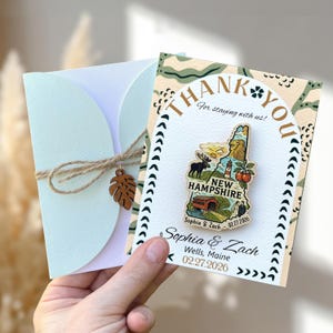 New Hampshire Wooden Magnet Wedding Favor Thank You Card, Rustic New England Destination Wedding Gift