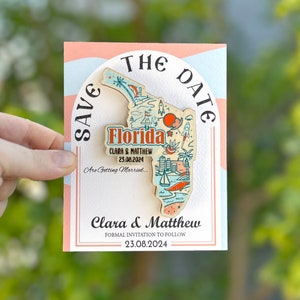 Hölzern Florida State Save the Date Magnet Rustikaler Holzmagnet Spezielles Design Personalisierte Karte und Umschlag