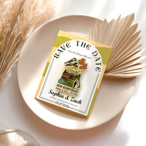 New Hampshire Wooden Magnet Save The Date Card, Rustic New England Destination Wedding invitation