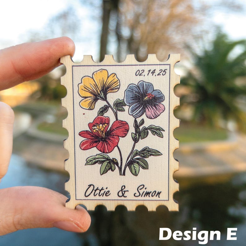 Floral Postage Stamp Save the Date Magnets, Unique Bulk Save the Dates Souvenir Gift for Guest Special Design Personalized Card and Envelope