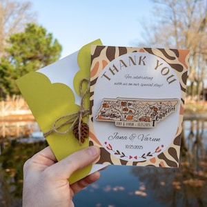 Ímãs de agradecimento do Tennessee, lembrança de casamento exclusiva em massa, ímã de madeira para convidados, design especial, cartão personalizado e envelope