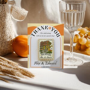 New Orleans Louisiana Wedding Favor, NOLA Thank You Card Magnet, Rustic Postage Destination Wedding Keepsake