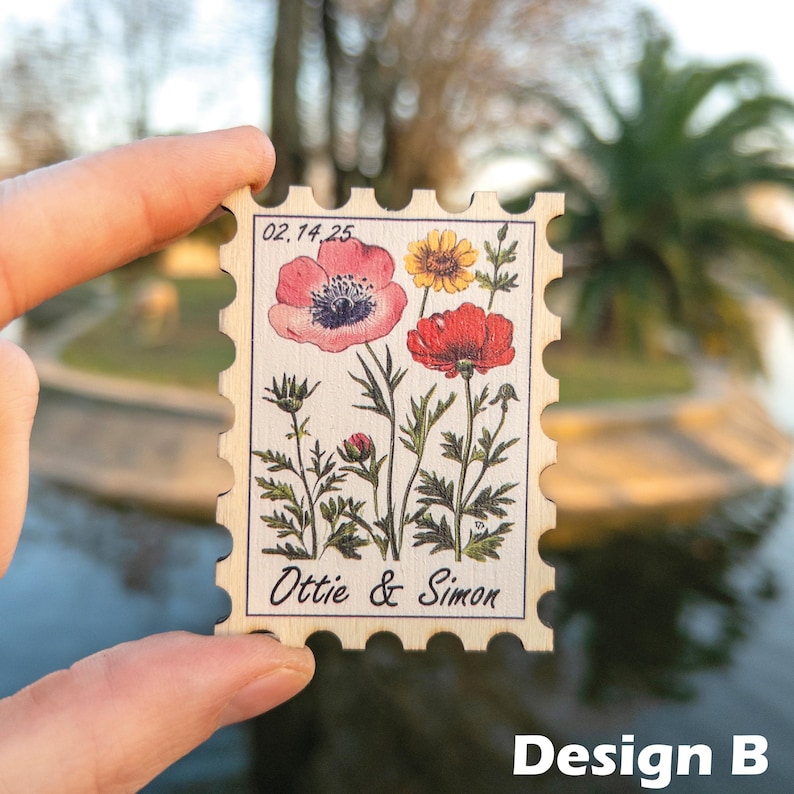 Floral Postage Stamp Save the Date Magnets, Unique Bulk Save the Dates Souvenir Gift for Guest Special Design Personalized Card and Envelope