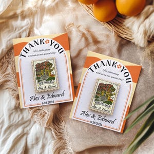 New Orleans Louisiana Wedding Favor, NOLA Thank You Card Magnet, Rustic Postage Destination Wedding Keepsake