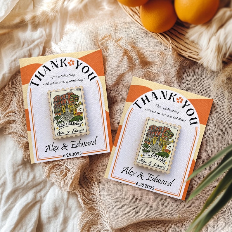New Orleans Louisiana Wedding Favor, NOLA Thank You Card Magnet, Rustic Postage Destination Wedding Keepsake