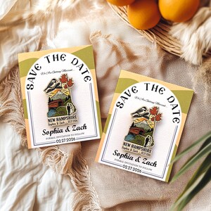New Hampshire Wooden Magnet Save The Date Card, Rustic New England Destination Wedding invitation