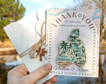Philippines Wedding Favor Magnet, Personalized Thank You Card and Envelope