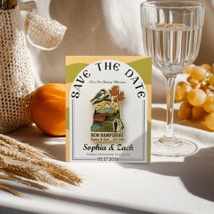 New Hampshire Wooden Magnet Save The Date Card, Rustic New England Destination Wedding invitation