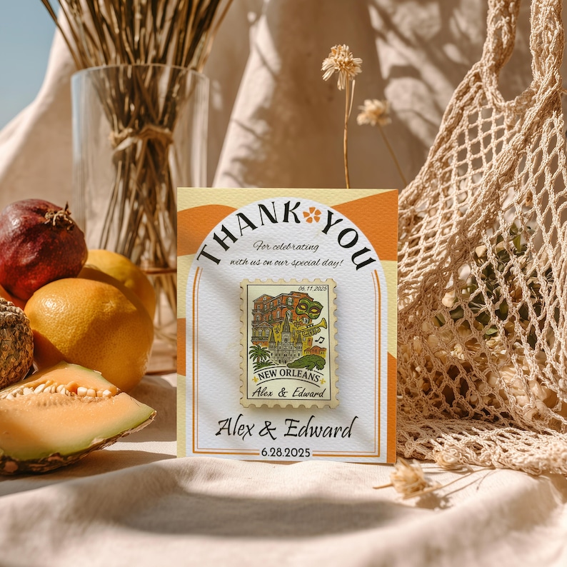 New Orleans Louisiana Wedding Favor, NOLA Thank You Card Magnet, Rustic Postage Destination Wedding Keepsake