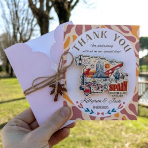 Espanha Obrigado Ímãs, Espanha Grande Quantidade Casamento Lembrança Favor Ímã De Madeira Para Anúncio, Design Especial Cartão Personalizado E Envelope