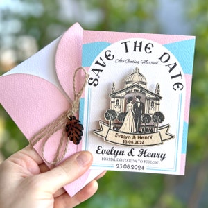 Personalized Wooden Magnet Rustic Save the Date Magnet for Your Wedding with Specially Designed Card and Envelope