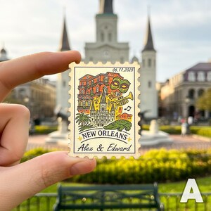 New Orleans Louisiana Wedding Favor, NOLA Thank You Card Magnet, Rustic Postage Destination Wedding Keepsake