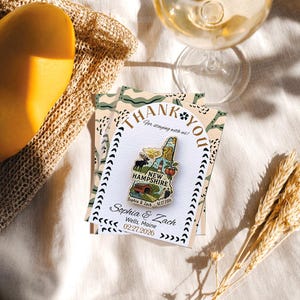 New Hampshire Wooden Magnet Wedding Favor Thank You Card, Rustic New England Destination Wedding Gift