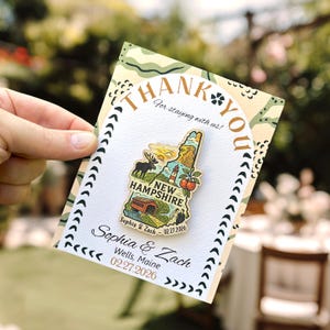 New Hampshire Wooden Magnet Wedding Favor Thank You Card, Rustic New England Destination Wedding Gift