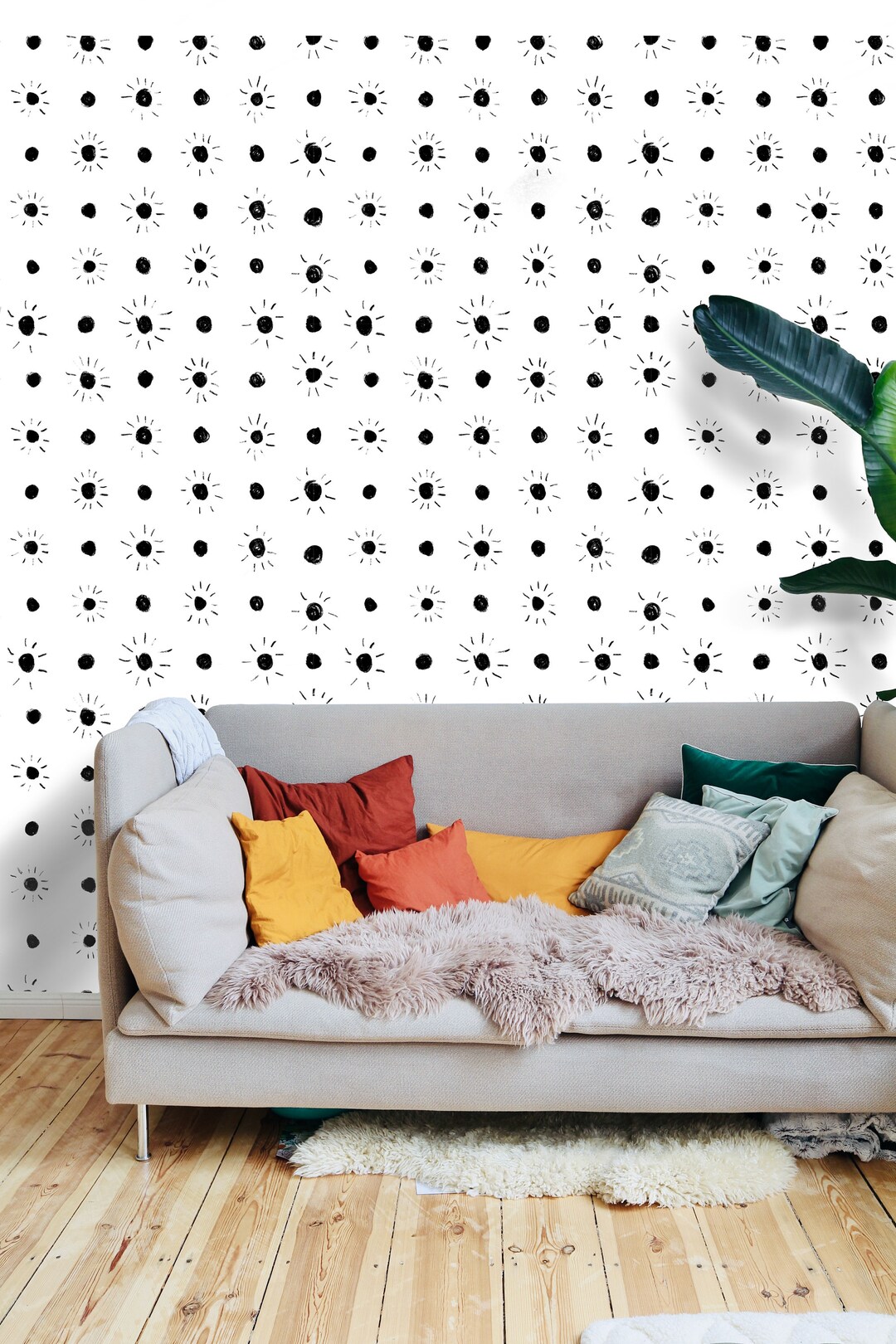 Polka Dot Wallpaper Monochrome Black White Spotty Wallpaper Sun Moon