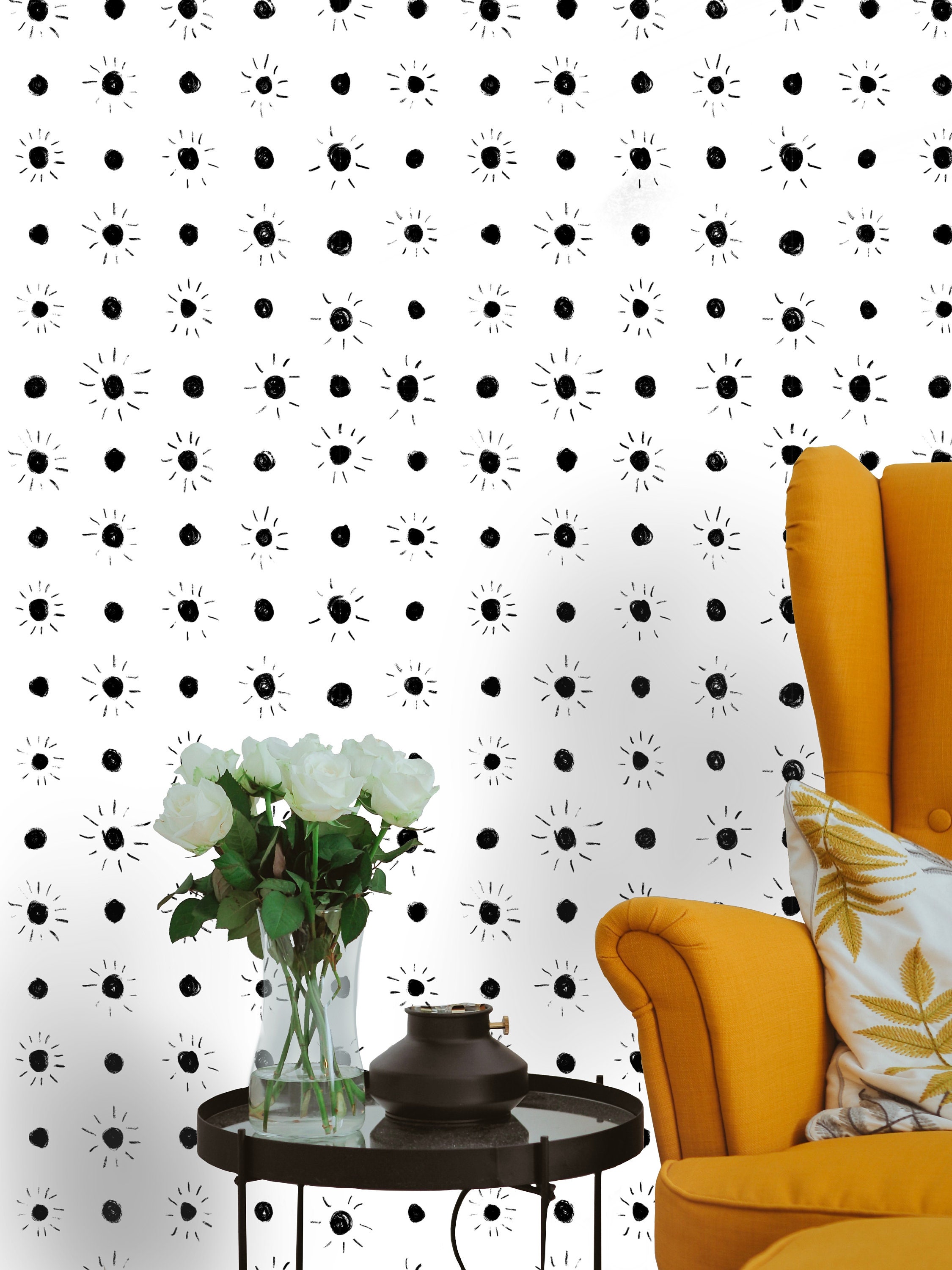 Polka Dot Wallpaper Monochrome Black White Spotty Wallpaper Sun Moon