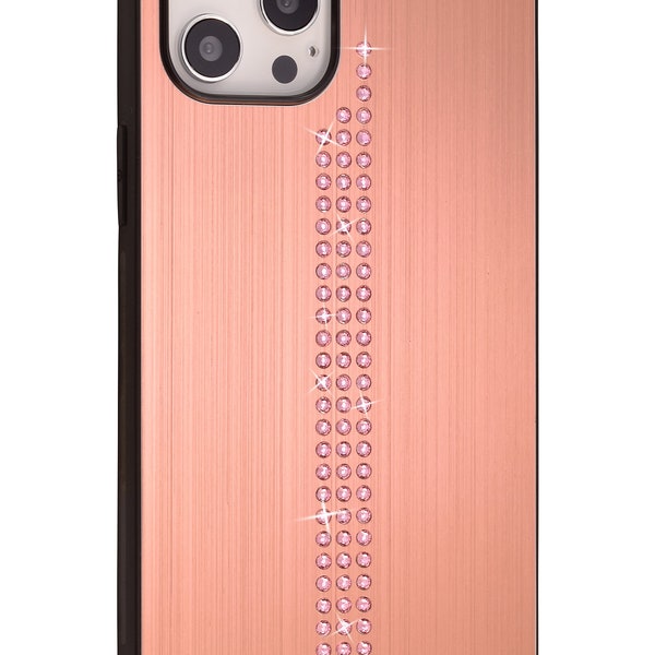 iShield Lux Hülle für iPhone 12 Pro Max mit Swarovski Kristallen, Hybrid Hülle aus matt Aluminium in Soft-Touch TPU Rahmen