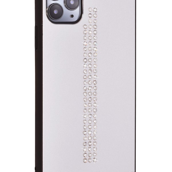 iShield Lux Hülle für iPhone 11 Pro Max Satin mit Swarovski Kristallen, Hybrid Hülle aus matt Aluminium in Soft-Touch TPU Rahmen