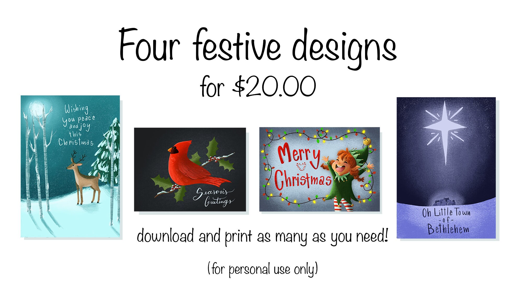 Wonderland crafts: template Printable Christmas greeting cards pack of 4 | Etsy